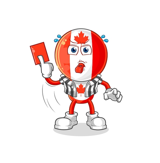 Árbitro principal de la bandera de Canadá con vector de caracteres de ilustración de tarjeta roja