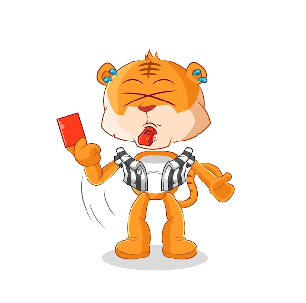 Árbitro de tigre con vector de caracteres de ilustración de tarjeta roja