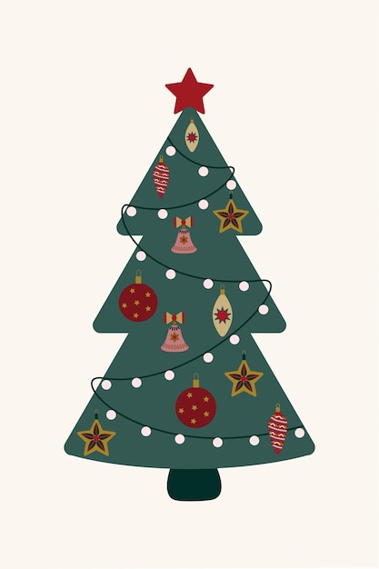 Árbol, abeto, año nuevo, navidad, decoración, decoración, postal clipart