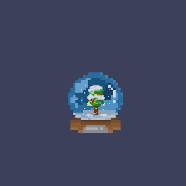 árbol de abeto en la bola de cristal en estilo pixel art