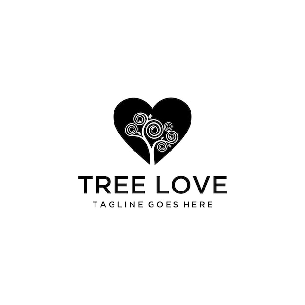 Árbol abstracto creativo con plantilla de vector de signo de diseño de logotipo de signo de corazón