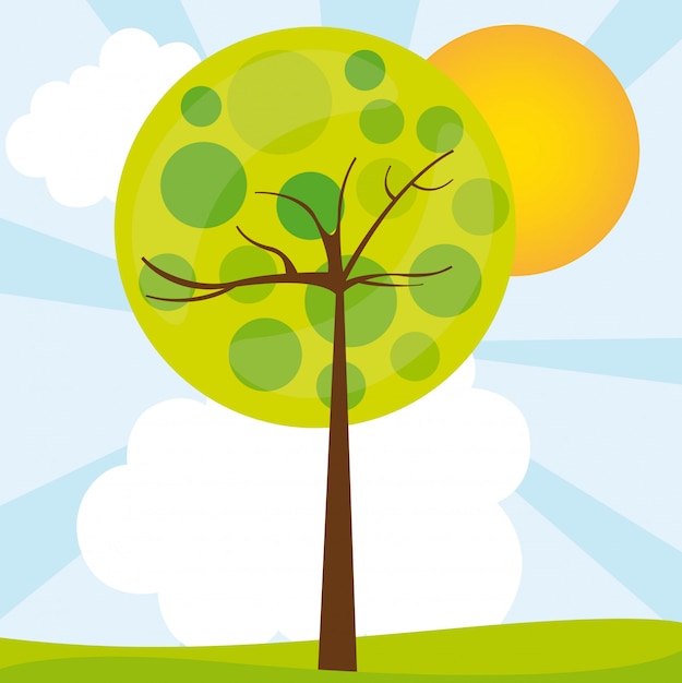 árbol abstracto sobre ilustración de vector de paisaje verde