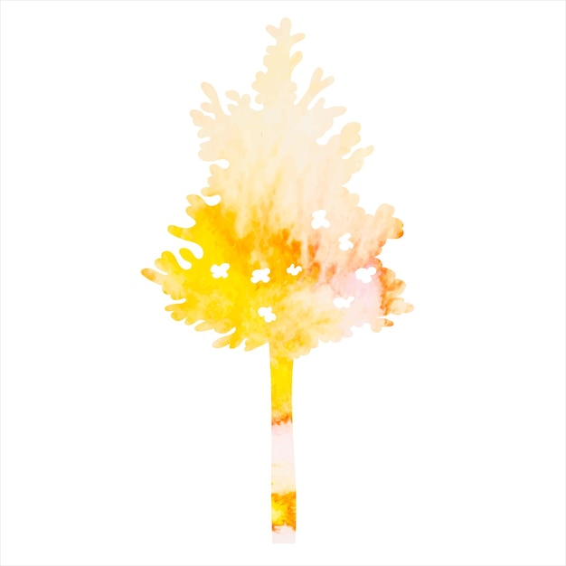 Árbol acuarela otoño silueta sobre fondo blanco aislado vector