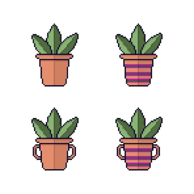 Árbol de aloe vera en la maceta con estilo pixel art vector premium