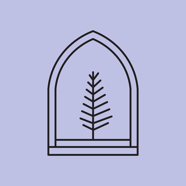 árbol de arte de línea con diseño de ilustración de línea de emblema