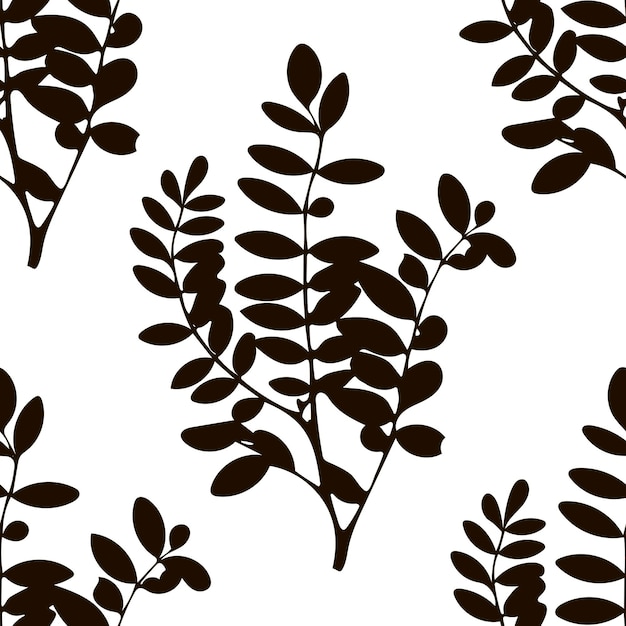 Árbol blanco y negro hojas y ramas de patrones sin fisuras. Fondo floral, papel de regalo