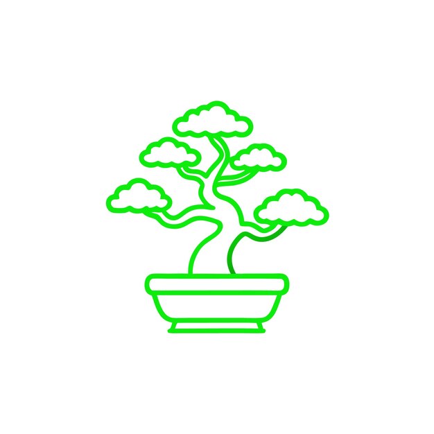 Árbol de bonsai con vector de trazo editable en la ilustración de la olla de cerámica