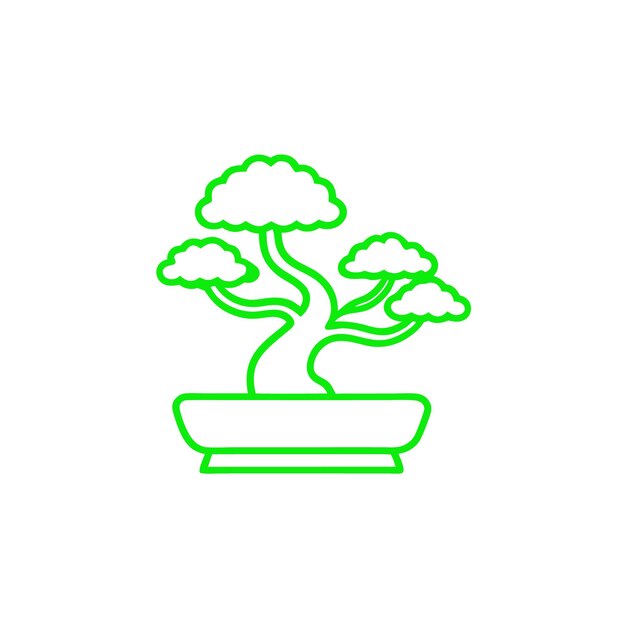 Árbol de bonsai con vector de trazo editable en la ilustración de la olla de cerámica