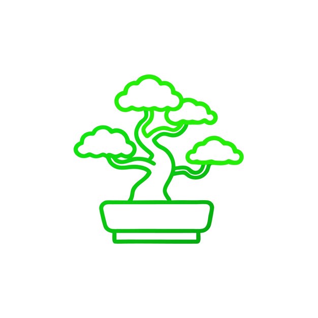Árbol de bonsai con vector de trazo editable en la ilustración de la olla de cerámica