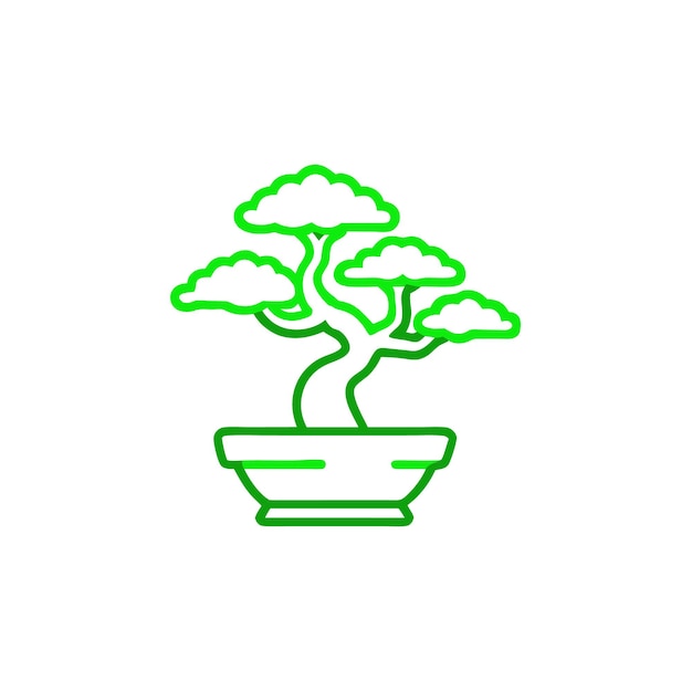 Árbol de bonsai con vector de trazo editable en la ilustración de la olla de cerámica