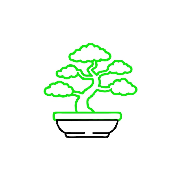 Árbol de bonsai con vector de trazo editable en la ilustración de la olla de cerámica
