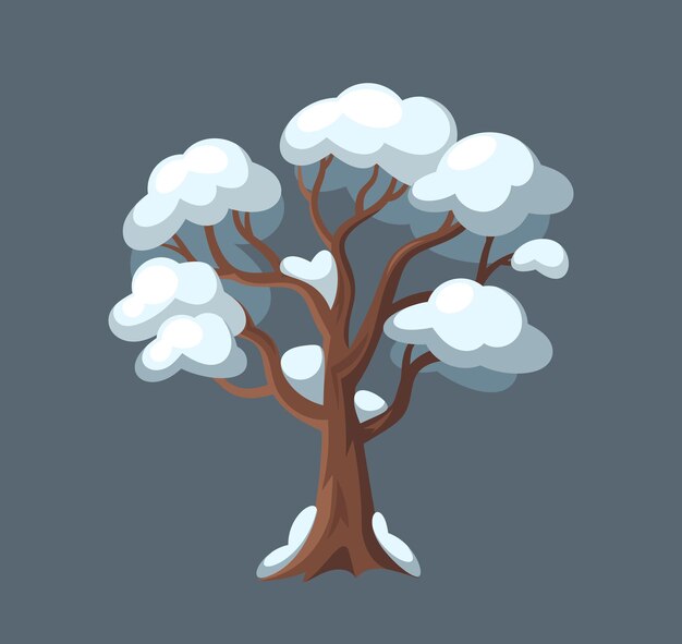 Vector Árbol caducifolio nevado aislado de pie en medio de un sereno paisaje invernal con sus ramas adornadas con escarcha brillante, un símbolo de la naturaleza, belleza tranquila en el frío, ilustración vectorial de dibujos animados