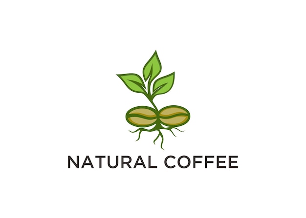 árbol de café con rama de planta de hoja vector de logotipo mínimo con icono de contorno de línea de brote simple para