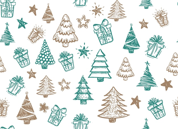 Árbol Cajas de regalo conjunto de estrellas ilustraciones dibujadas a mano
