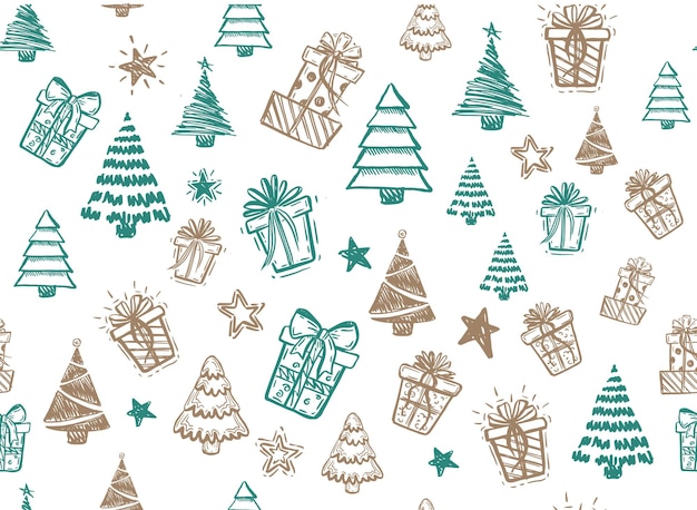 Árbol Cajas de regalo conjunto de estrellas ilustraciones dibujadas a mano