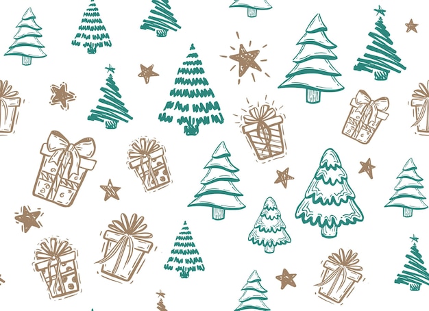 Árbol Cajas de regalo conjunto de estrellas ilustraciones dibujadas a mano