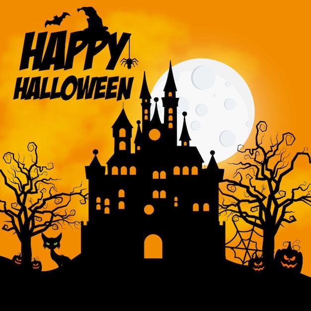 Vector Árbol cazado de halloween y hogar