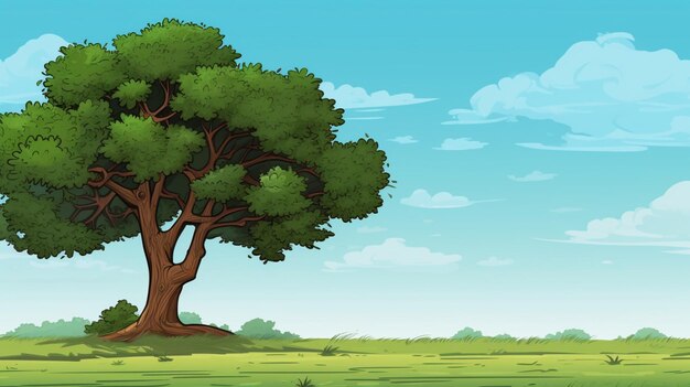 Vector un árbol con un cielo azul y nubes