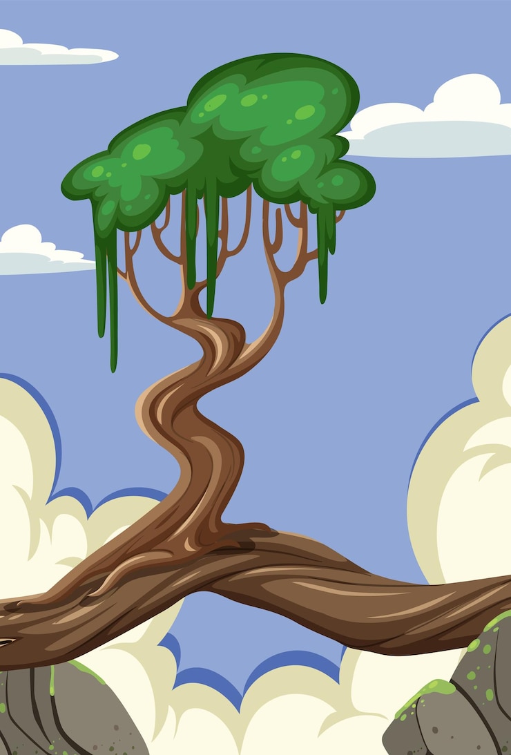 Vector árbol en la cima de la montaña