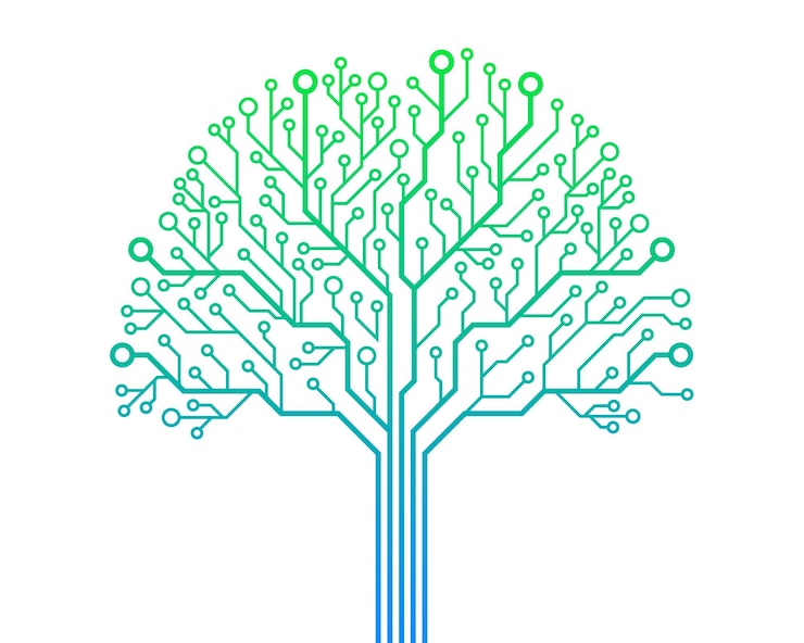 Vector árbol de circuitos abstracto en fondo blanco diseño tecnológico sistema de hardware de ingeniería informática