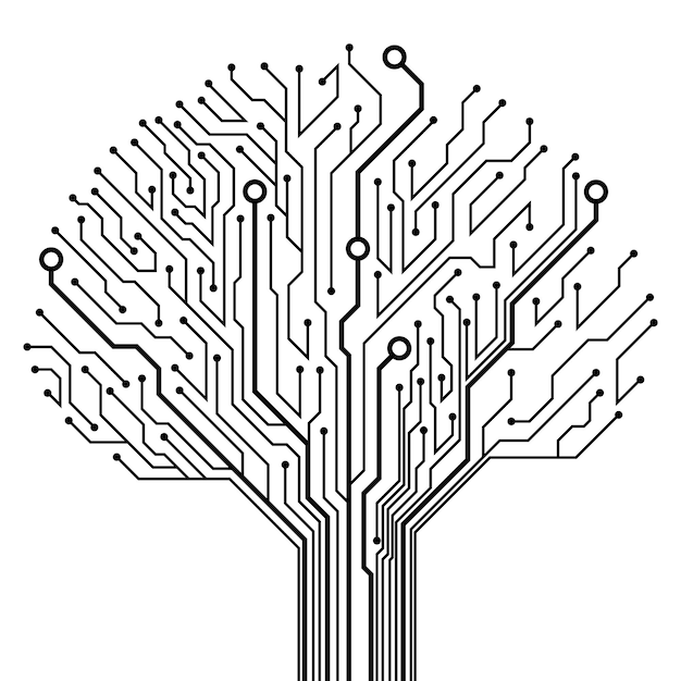 Árbol de circuitos abstracto en fondo blanco Diseño tecnológico Sistema de hardware de ingeniería informática