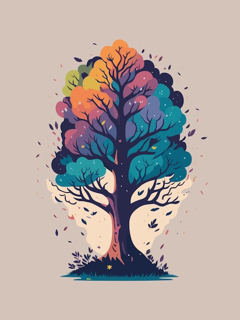 Vector un árbol colorido con muchas hojas en su ilustración