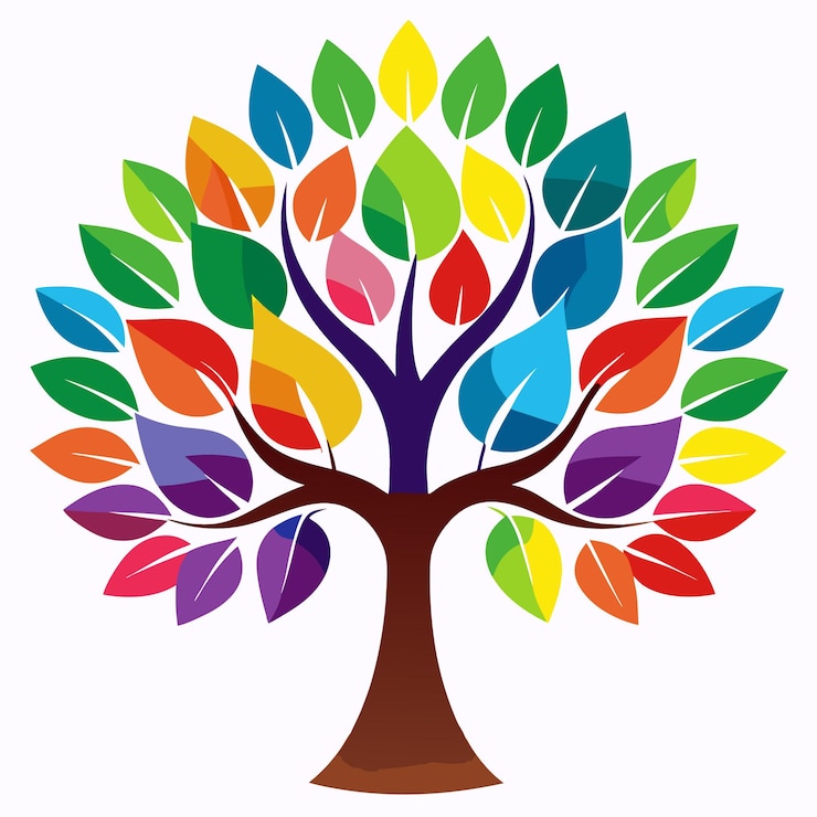 Vector un árbol colorido con la palabra arco iris en él ilustración vectorial