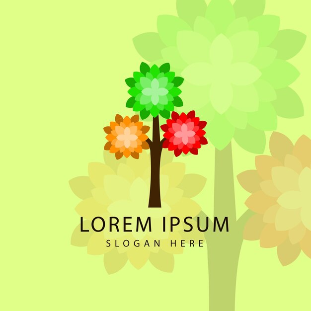 Un árbol colorido con tres hojas en el diseño del logotipo.