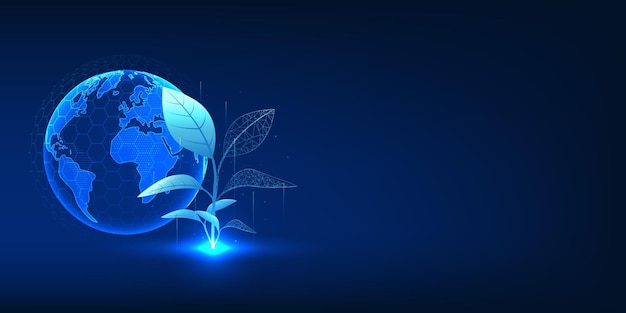 Árbol combinado con elementos tecnológicos con un globo en el fondo que representa el medio ambiente y la innovación sostenible concepto ESG tecnología verde e innovación corporativa para el mundo
