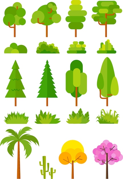 Vector Árbol conjunto de imágenes vectoriales de parque y paisaje