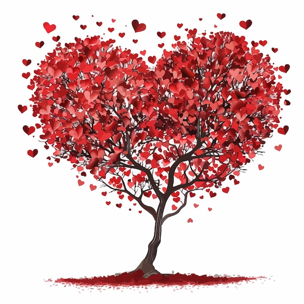 Vector un árbol con corazones que dice amor en rojo