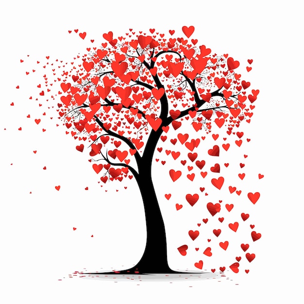 Vector un árbol con corazones que dice amor en él