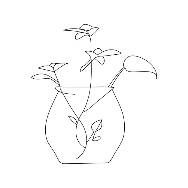 Árbol de crecimiento de plantas dibujo continuo de una línea de ilustración vectorial de contorno
