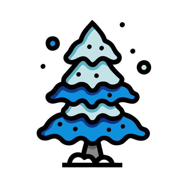 árbol cubierto de nieve icono vectorial minimalista ilustración vectorial de icono de línea colorida