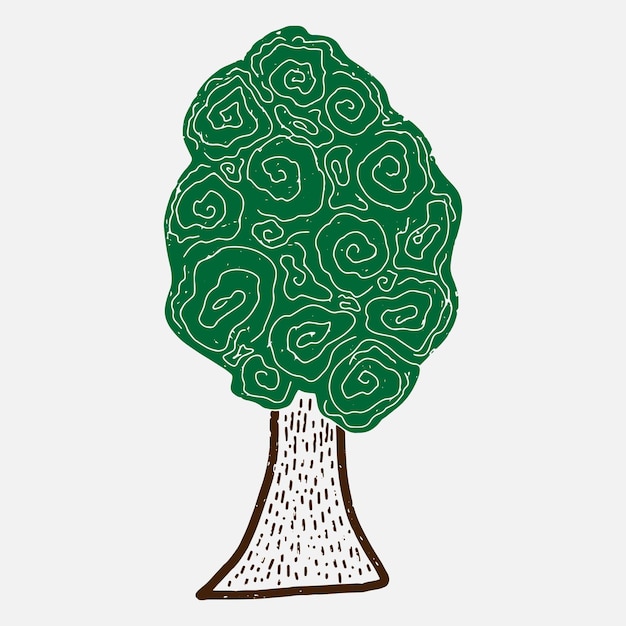 Árbol de cuento de hadas en el estilo de sello linocuto Ilustraciones antiguas como de libros infantiles Vector