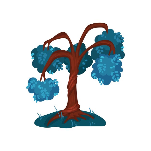 Árbol de cuento de hadas con follaje azul fantasía naturaleza paisaje elemento detalle para computadoras juego interfaz vector ilustración sobre un fondo blanco