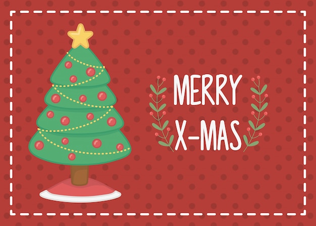 Árbol decorado con bolas rojas tarjeta de feliz navidad