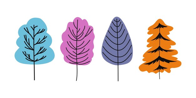 Árbol de dibujos animados aislado en un fondo blanco Ilustración de árboles dibujados a mano simple y lindo