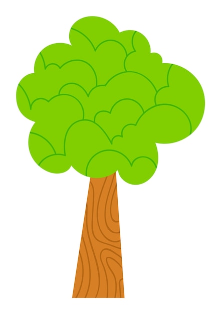 Árbol de dibujos animados follaje verde exuberante tronco marrón aislado fondo blanco vector de árbol verde simple