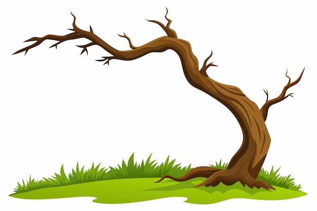 Árbol de dibujos animados en la hierba verde