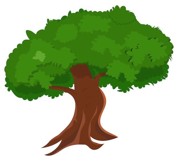 Árbol de dibujos animados con hojas verdes exuberantes