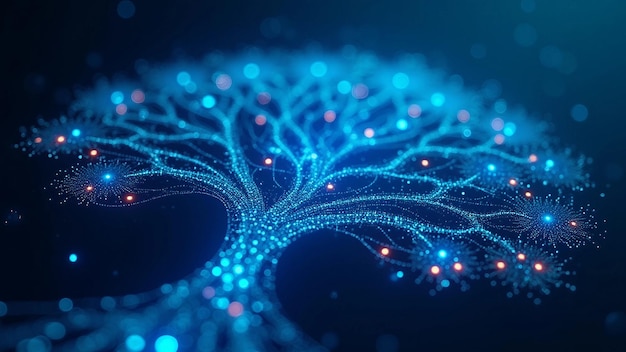 Árbol digital futurista con luces azules