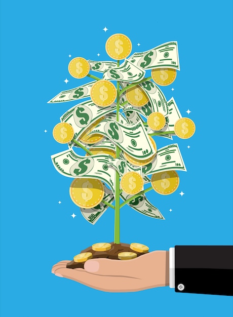 Vector Árbol de dinero en mano.