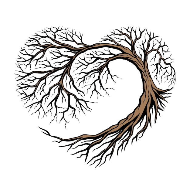 Árbol de diseño de logotipo de raíz de árbol de roble con forma de corazón para empresa con icono de árbol