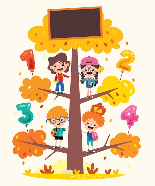 Árbol de educación con niños de dibujos animados