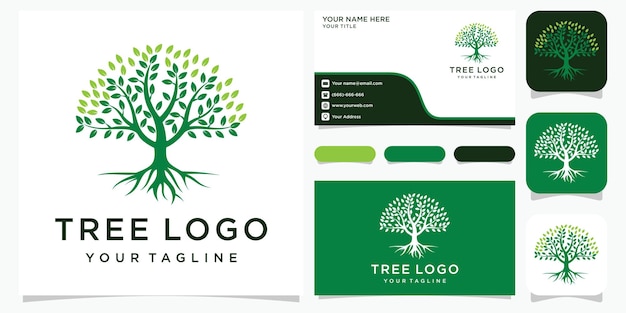 Árbol. elementos de la naturaleza. plantilla de logotipo de jardín verde y tarjeta de visita