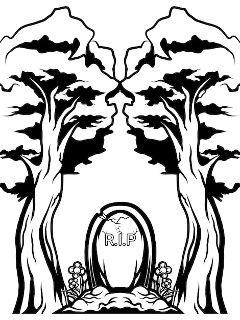 árbol embrujado de contorno vectorial