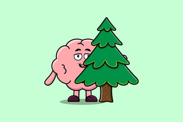 Árbol de escondite de personaje de cerebro de dibujos animados lindo en diseño plano moderno en diseño de estilo moderno