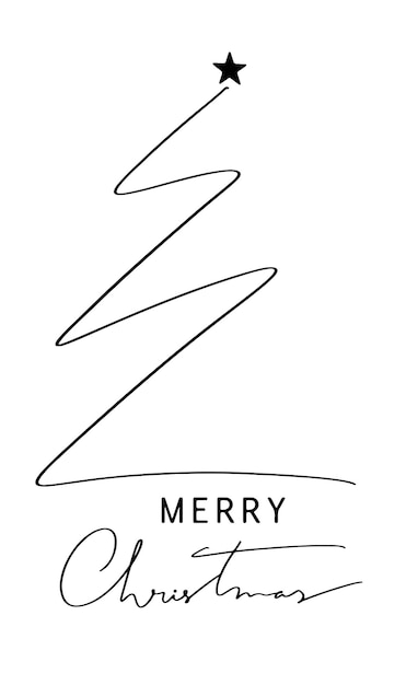 Árbol estrella de pino feliz navidad texto fuente caligrafía letra escrita a mano guión color negro