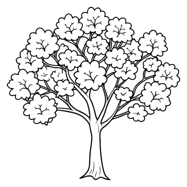 Árbol en flor cubierto de flores en el arte de la línea